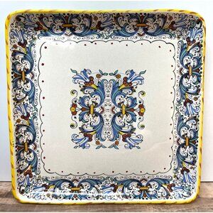 Hand-Painted Italian Ceramic Square Serving Plate By Meridiana 11x11 Inches